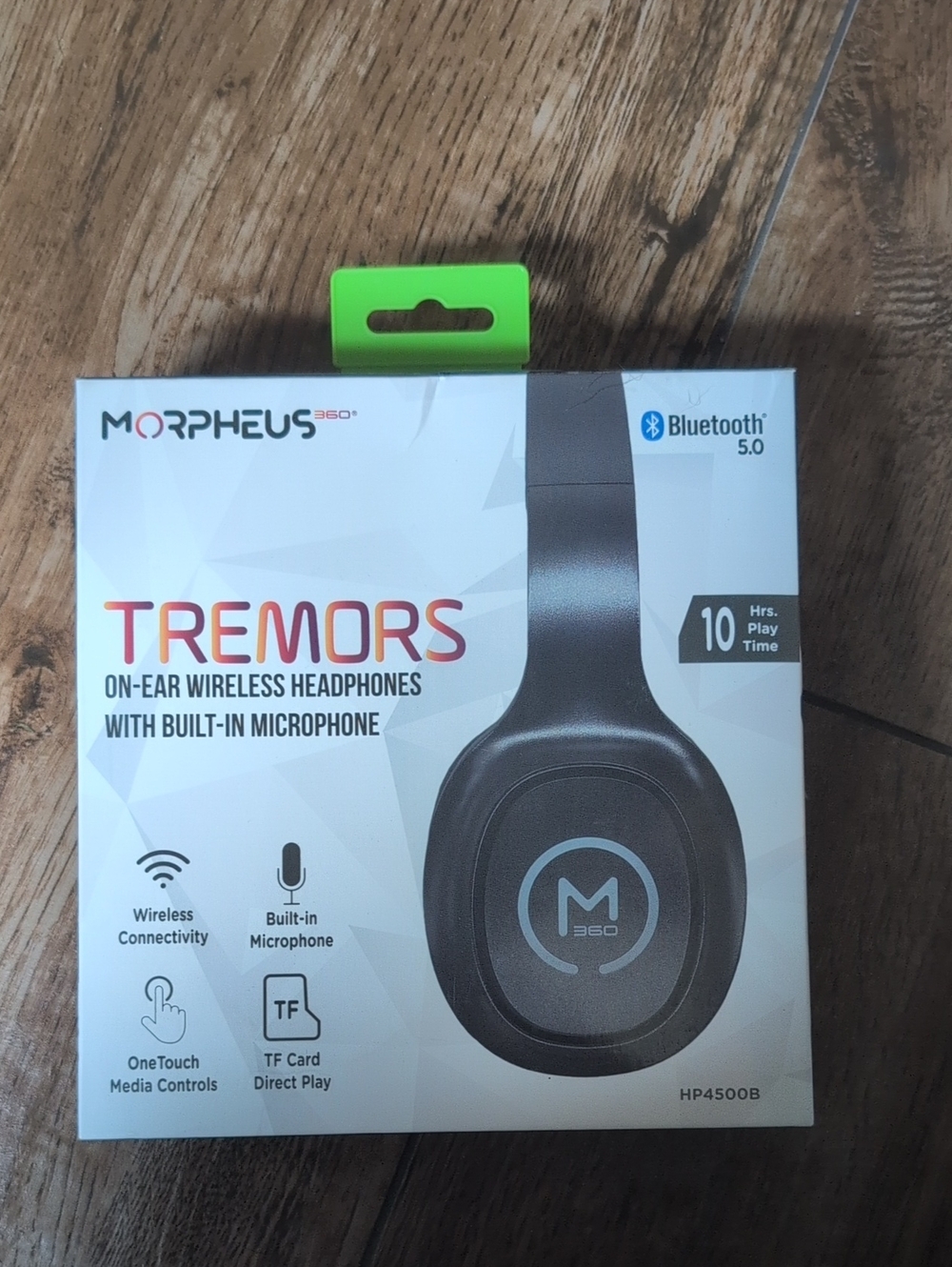Morpheus Tremors On-Ear Wireless Headphones - Black with Neon Green Hang Tab